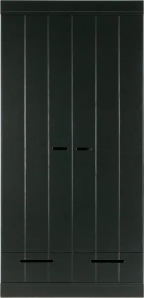 Connect, Garderobeskap, 2 dører og 2 skuffer, svart, H195x53x94 cm, furu