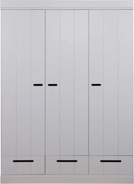 Connect, Klesskap, 3 dører og 3 skuffer, grå, H195x53x140 cm, furu
