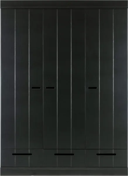 Connect, Garderobeskap, 3 dører og 3 skuffer, svart, H195x53x140 cm, furu