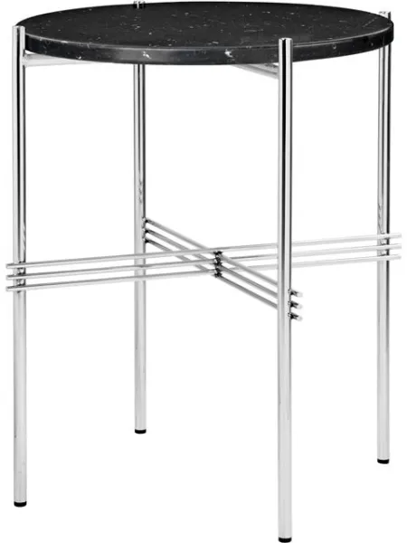 GUBI TS Sidebord Rundt Ø40 Polert Stål/Black Marquina Marmor