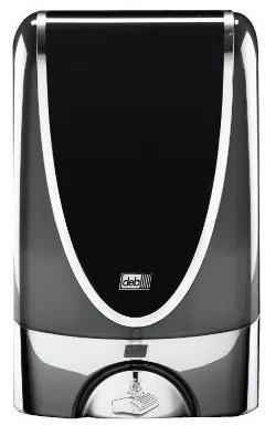 Deb Stoko dispenser, berøringsfri, svart plast med kromkant, 1,2 L